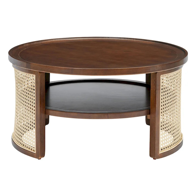 2-Tiered Round Walnut Wood Coffee Table