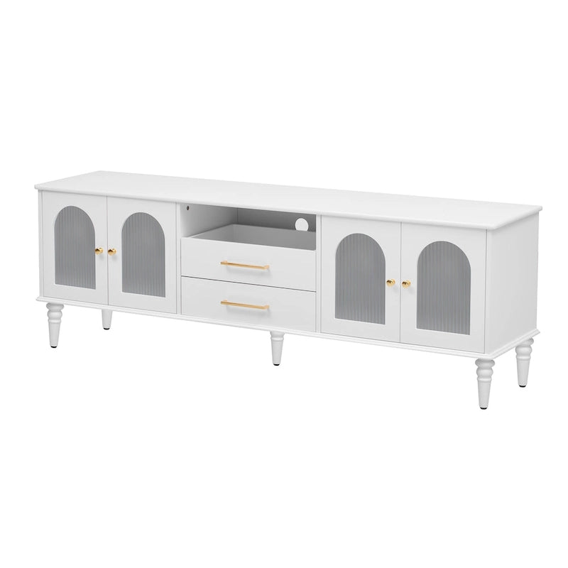 68.9 Retro TV Stand for TVs up to 75 Inches, Entertainment Center Media Console with Fluted Glass Doors for Living Room