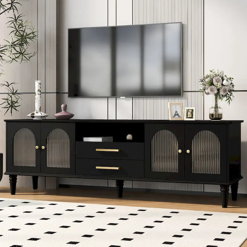 68.9 Retro TV Stand for TVs up to 75 Inches, Entertainment Center Media Console with Fluted Glass Doors for Living Room