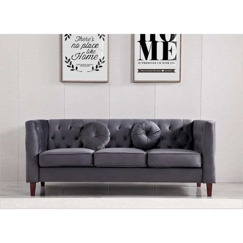 Velvet Classic Chesterfield Sofa with Wood legs