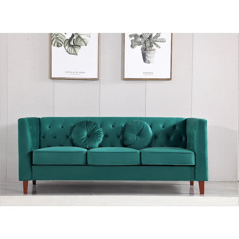 Velvet Classic Chesterfield Sofa with Wood legs