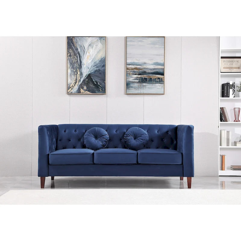 Velvet Classic Chesterfield Sofa with Wood legs