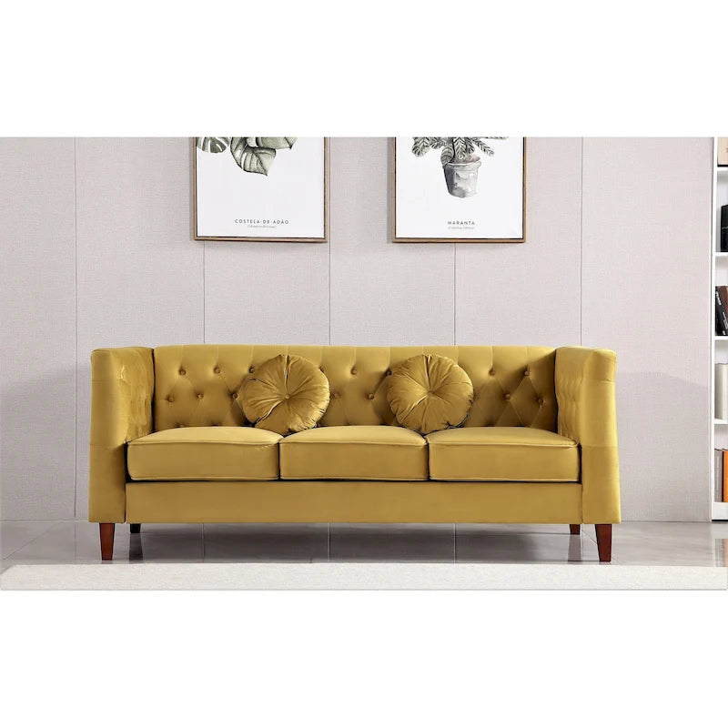 Velvet Classic Chesterfield Sofa with Wood legs