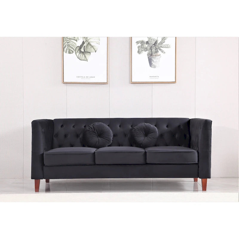 Velvet Classic Chesterfield Sofa with Wood legs