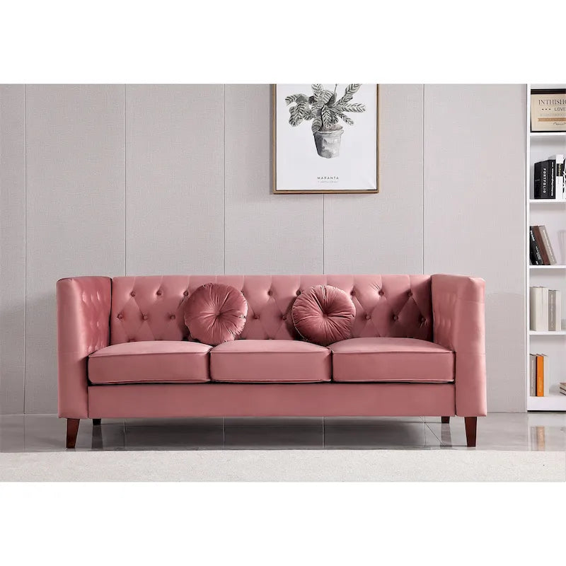 Velvet Classic Chesterfield Sofa with Wood legs
