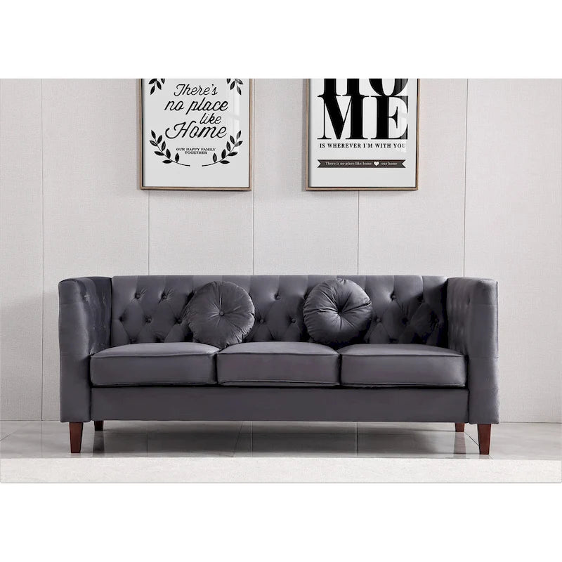 Velvet Classic Chesterfield Sofa with Wood legs