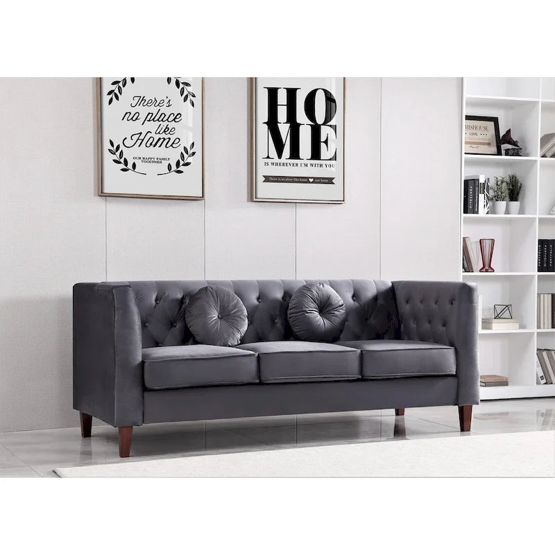 Velvet Classic Chesterfield Sofa with Wood legs