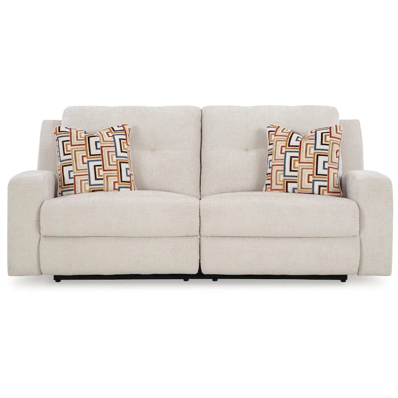 Manual Reclining Sofa, Light Beige Polyester, 2 Pillows, 87 Inch