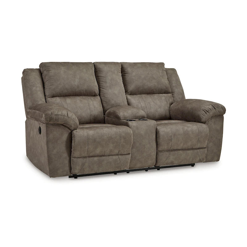 Manual Double Recliner Oversize Loveseat, Brown Faux Leather