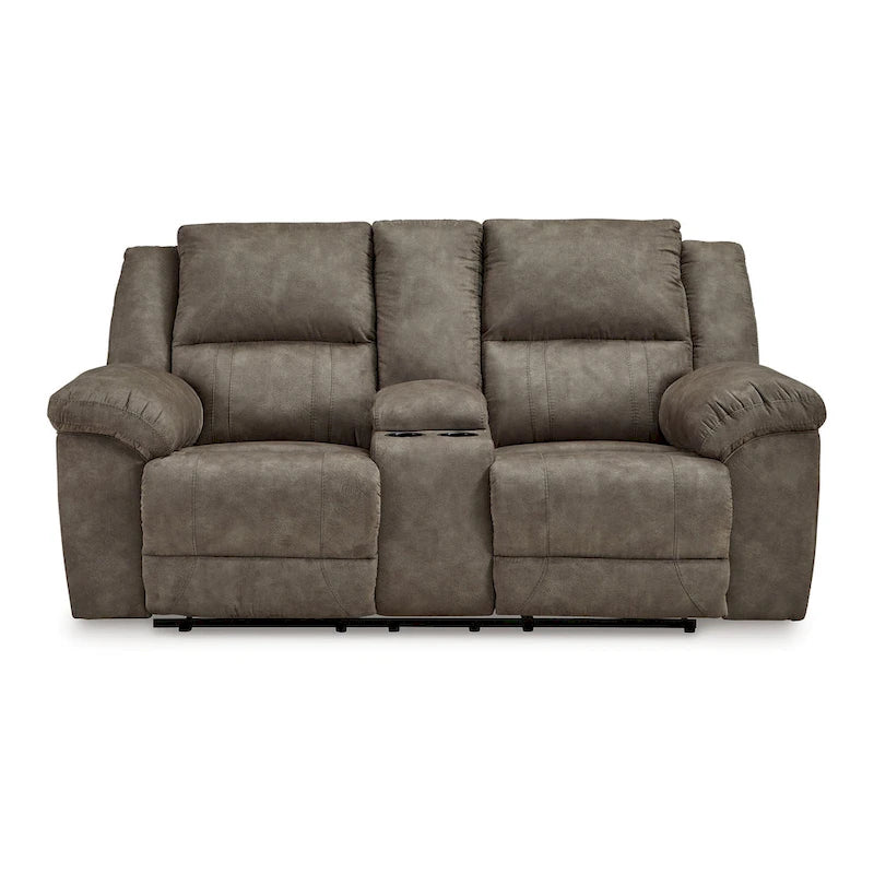 Manual Double Recliner Oversize Loveseat, Brown Faux Leather