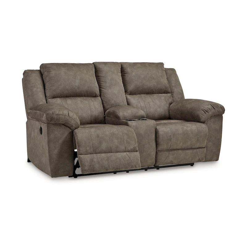 Manual Double Recliner Oversize Loveseat, Brown Faux Leather