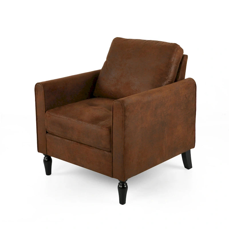 Accent Chair, Plush Pillow Back, Textured Brown Microfiber Design