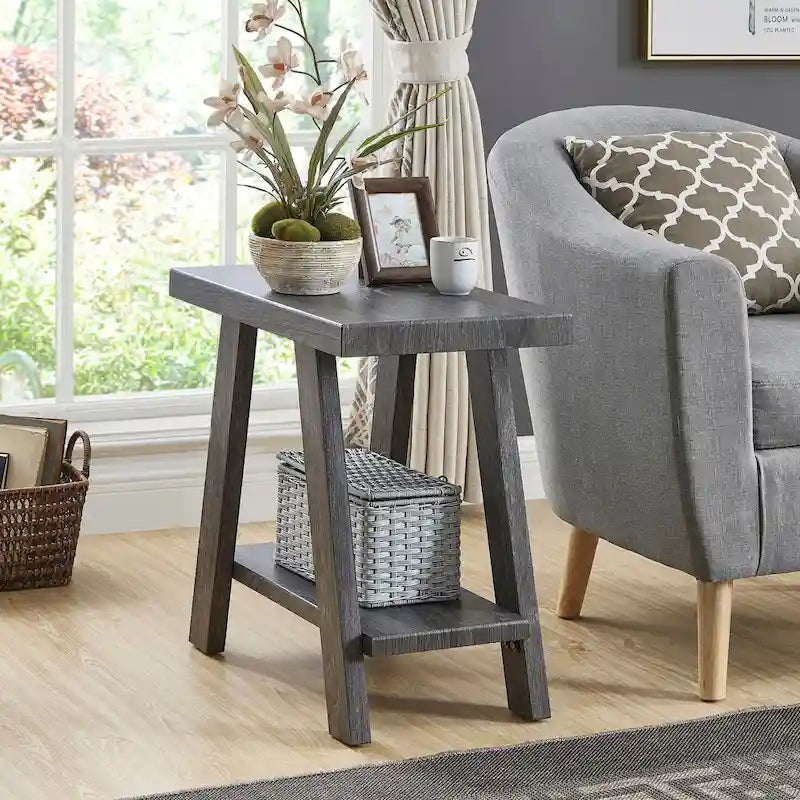 23.5 Modern Rectangular Side Table with Storage Shelf and Wide-angled Legs