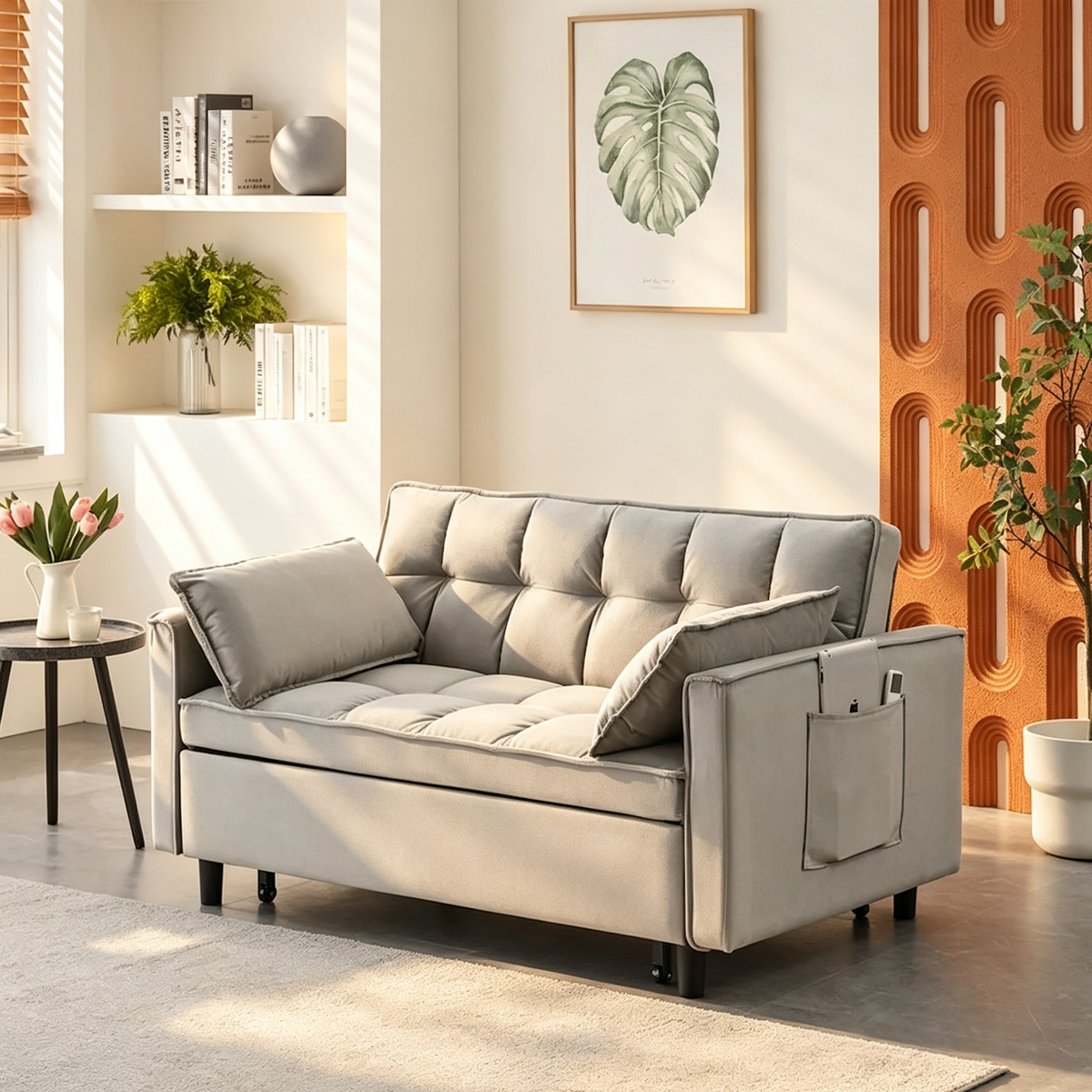 Velvet Loveseat with Reclining Backrest, Toss Pillows and Pockets