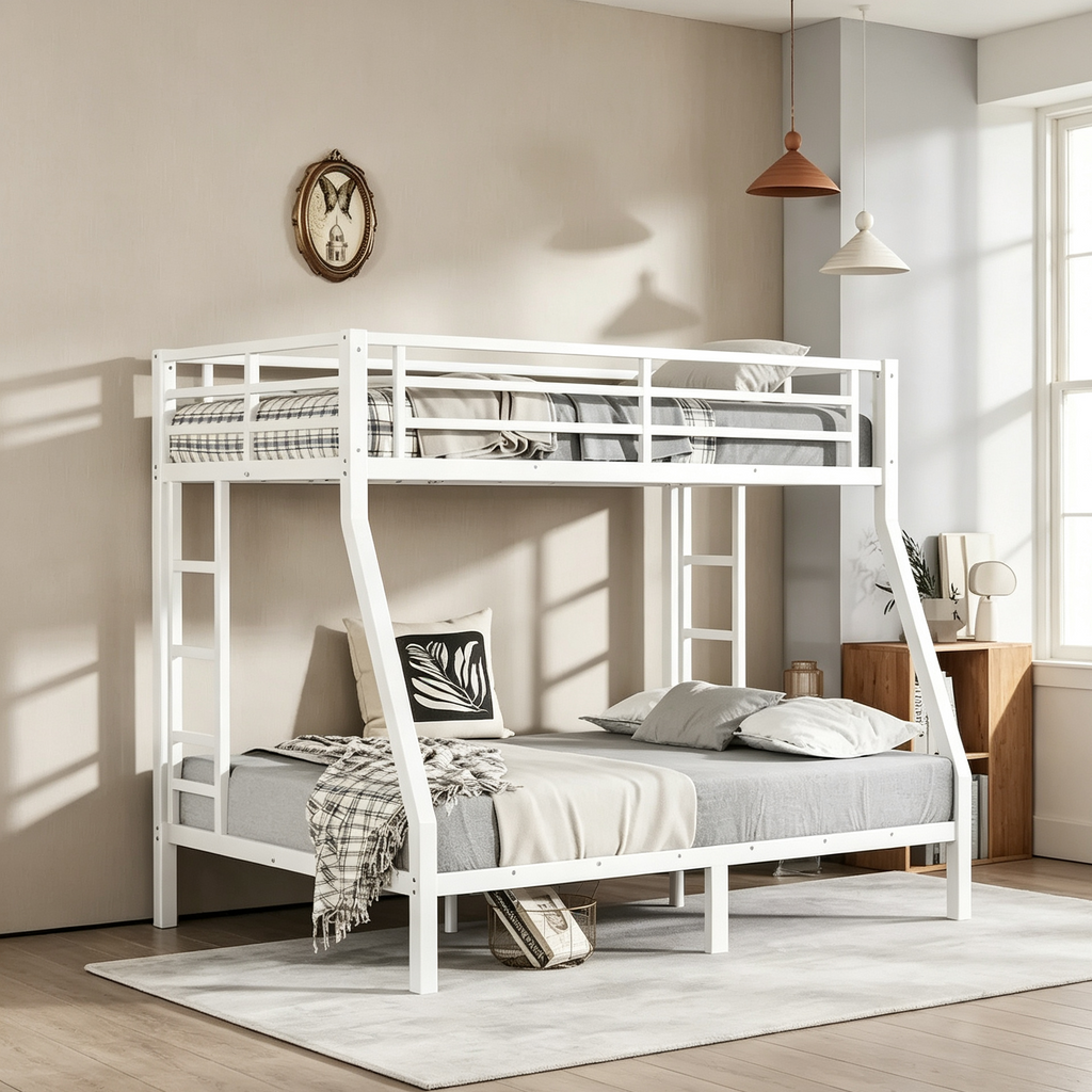 Metal Twin over Full Bunk Bed for Teens and Adults,Space-Saving/Noise Reduced/No Box Spring Needed, White