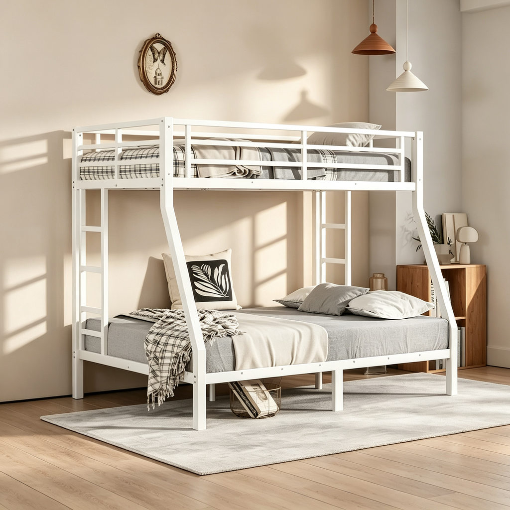 Metal Twin over Full Bunk Bed for Teens and Adults,Space-Saving/Noise Reduced/No Box Spring Needed, White