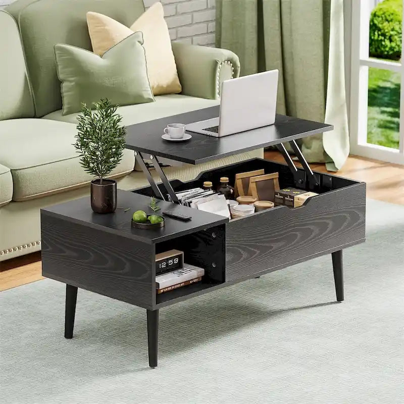 Lift Top Coffee Storage Wood Tables with Hidden Compartment