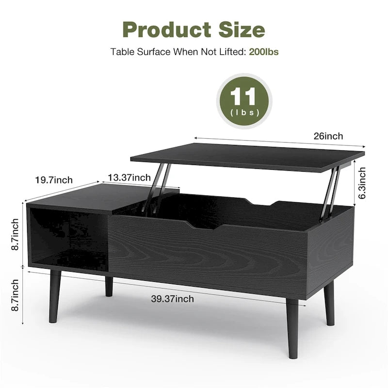 Lift Top Coffee Storage Wood Tables with Hidden Compartment