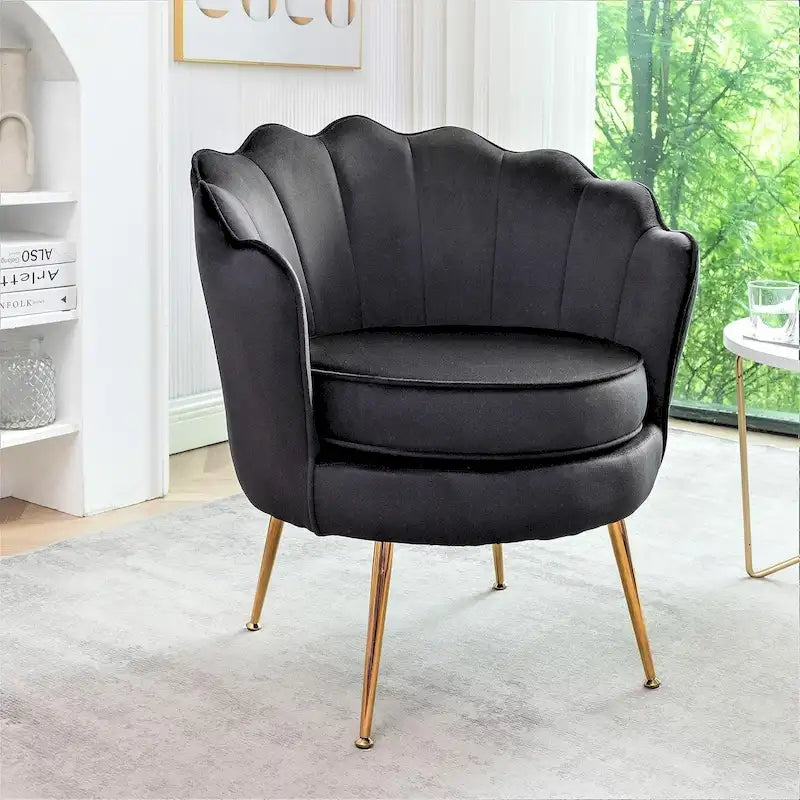 28.3 Wide Velvet Barrel Chair with Gold Metal Legs