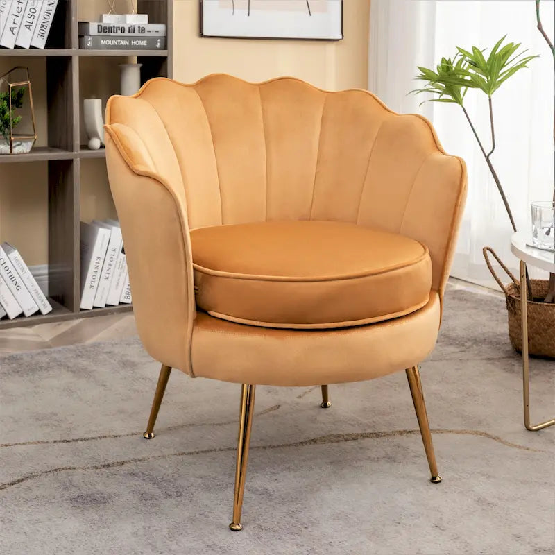 28.3 Wide Velvet Barrel Chair with Gold Metal Legs