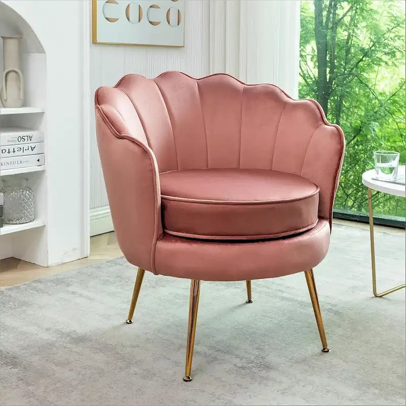 28.3 Wide Velvet Barrel Chair with Gold Metal Legs