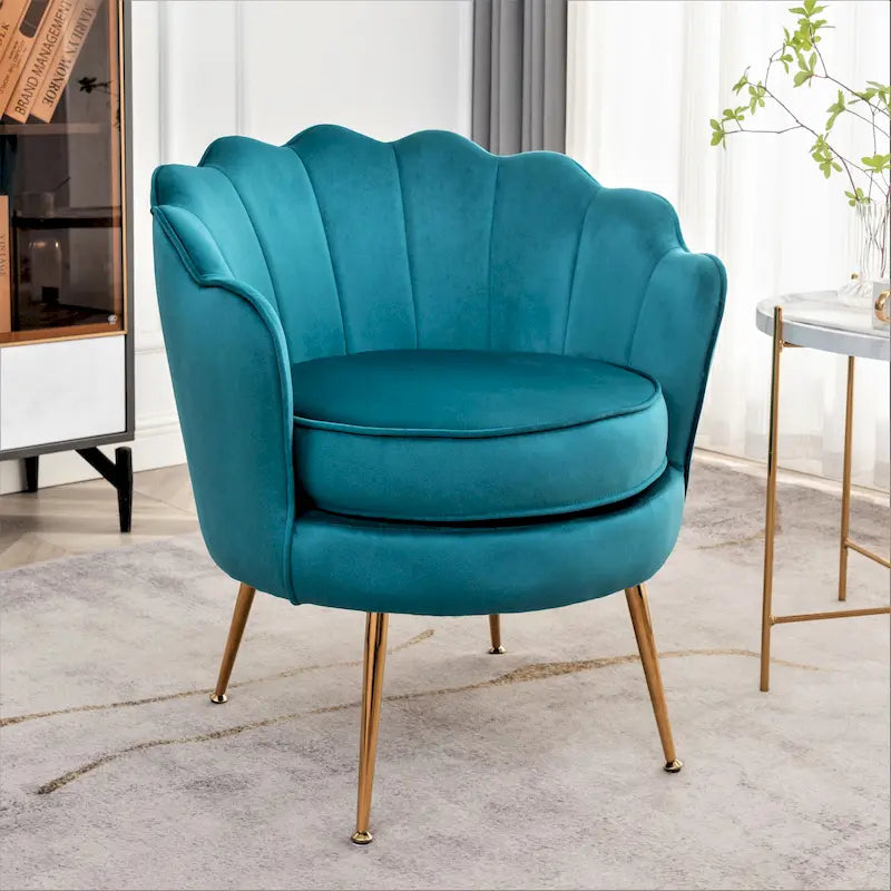 28.3 Wide Velvet Barrel Chair with Gold Metal Legs
