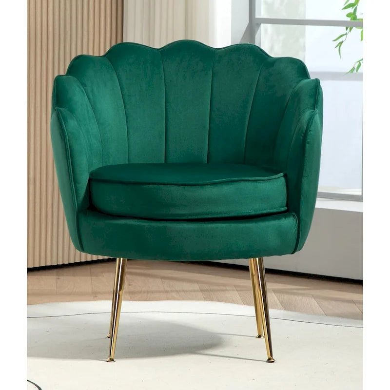 28.3 Wide Velvet Barrel Chair with Gold Metal Legs