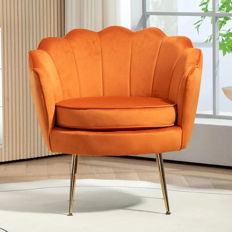 28.3 Wide Velvet Barrel Chair with Gold Metal Legs