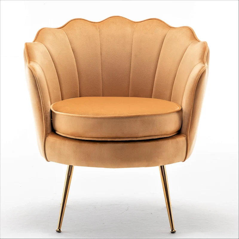 28.3 Wide Velvet Barrel Chair with Gold Metal Legs