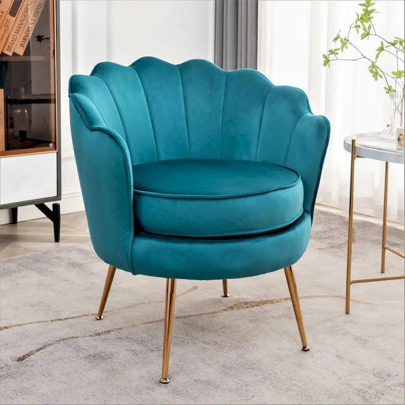 28.3 Wide Velvet Barrel Chair with Gold Metal Legs