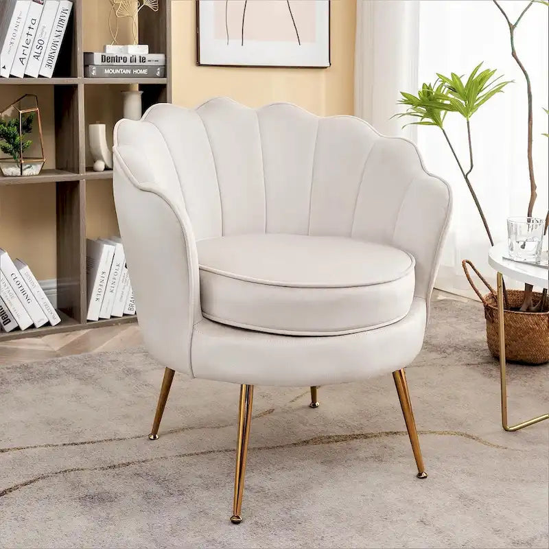 28.3 Wide Velvet Barrel Chair with Gold Metal Legs