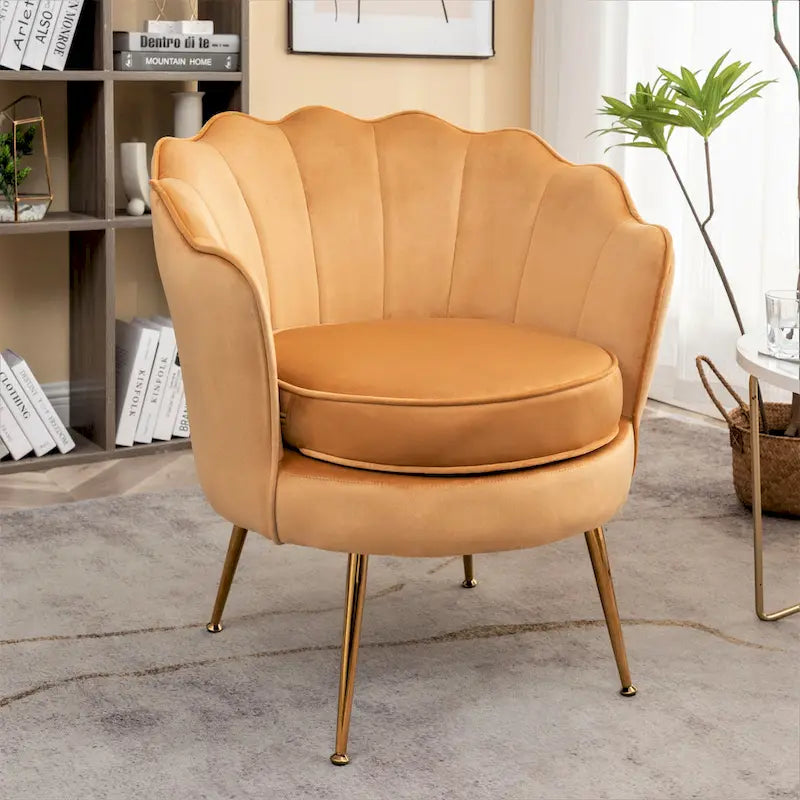 28.3 Wide Velvet Barrel Chair with Gold Metal Legs