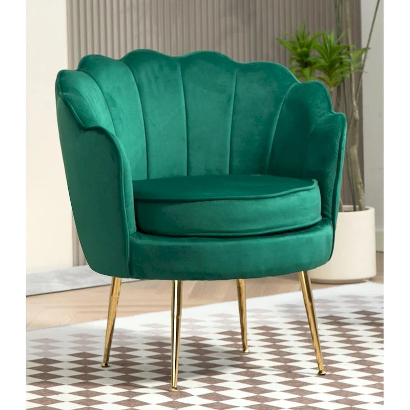 28.3 Wide Velvet Barrel Chair with Gold Metal Legs