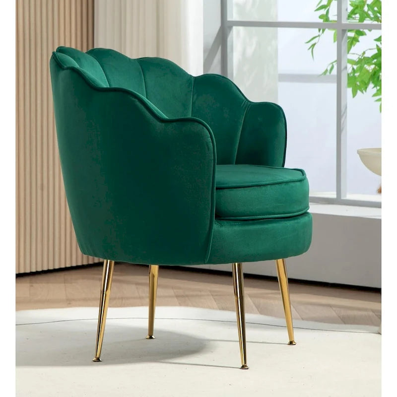28.3 Wide Velvet Barrel Chair with Gold Metal Legs