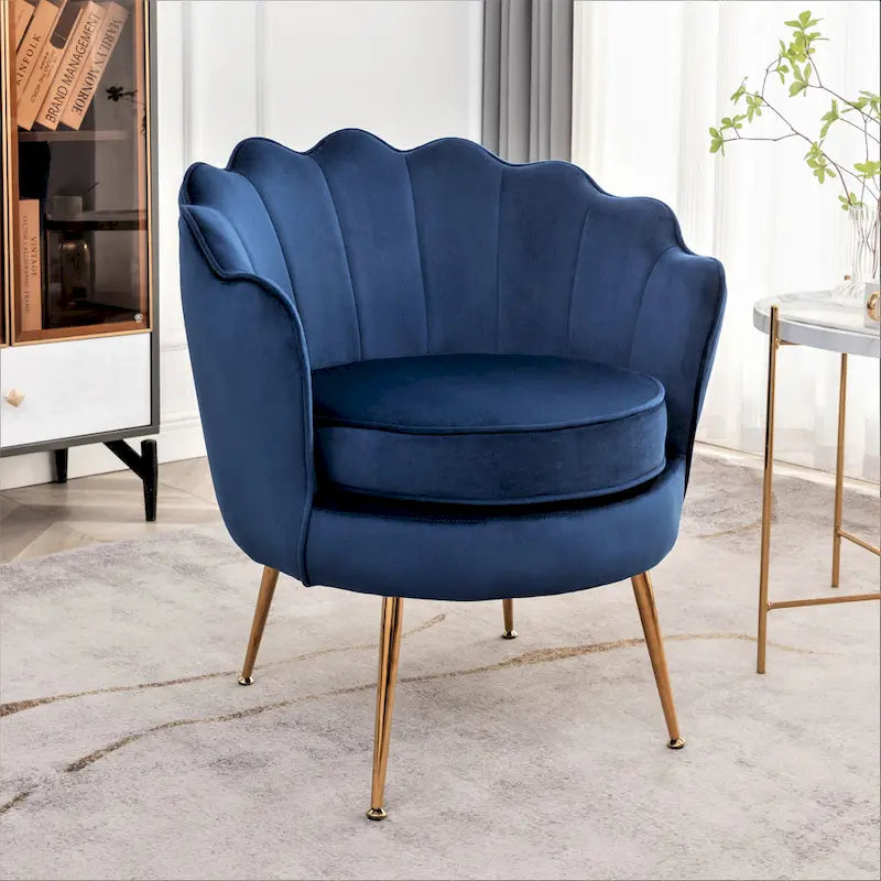 28.3 Wide Velvet Barrel Chair with Gold Metal Legs