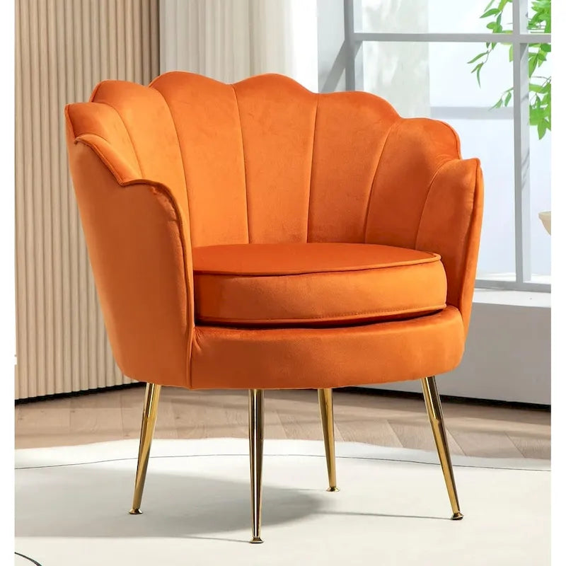 28.3 Wide Velvet Barrel Chair with Gold Metal Legs