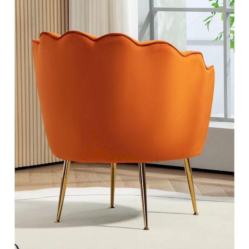 28.3 Wide Velvet Barrel Chair with Gold Metal Legs