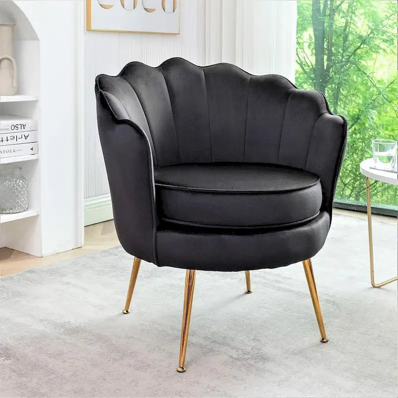 28.3 Wide Velvet Barrel Chair with Gold Metal Legs