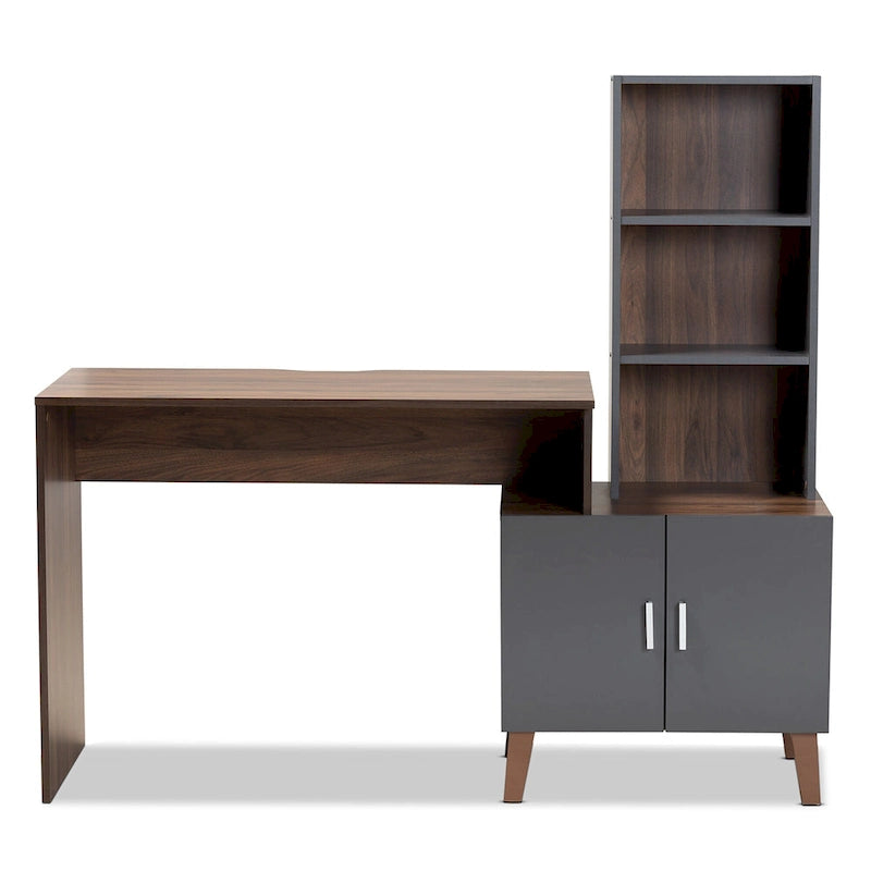 Two-Tone Brown and Dark Grey Wood Storage Desk with Shelves