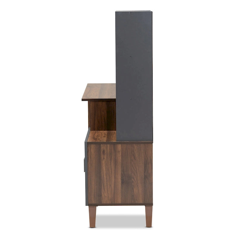 Two-Tone Brown and Dark Grey Wood Storage Desk with Shelves