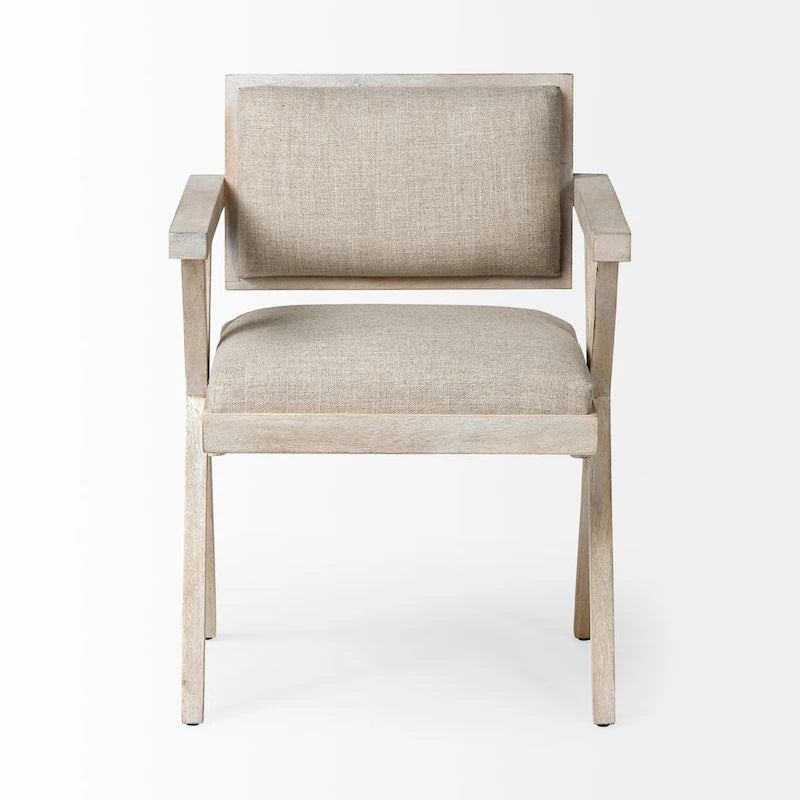 Beige Fabric Wrap Seat With Blonde Solid Wood Frame Dining Chair - 23W x 22D x 31.5H
