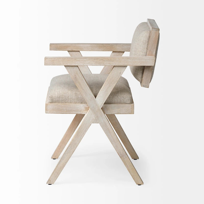 Beige Fabric Wrap Seat With Blonde Solid Wood Frame Dining Chair - 23W x 22D x 31.5H