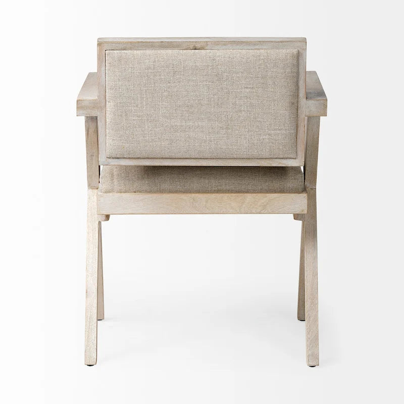 Beige Fabric Wrap Seat With Blonde Solid Wood Frame Dining Chair - 23W x 22D x 31.5H