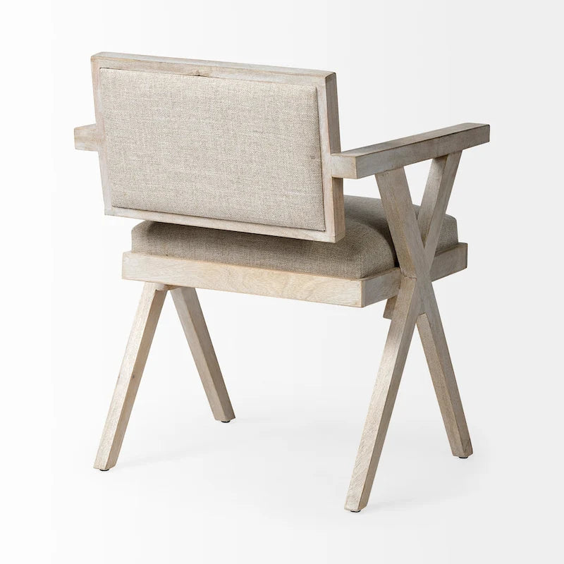 Beige Fabric Wrap Seat With Blonde Solid Wood Frame Dining Chair - 23W x 22D x 31.5H