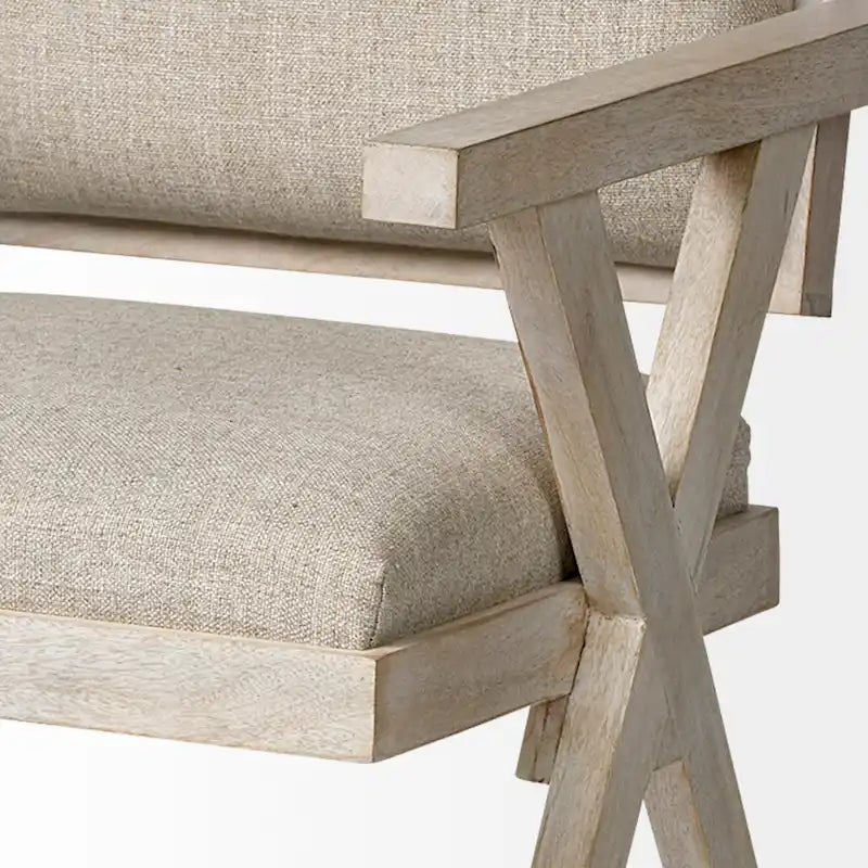 Beige Fabric Wrap Seat With Blonde Solid Wood Frame Dining Chair - 23W x 22D x 31.5H