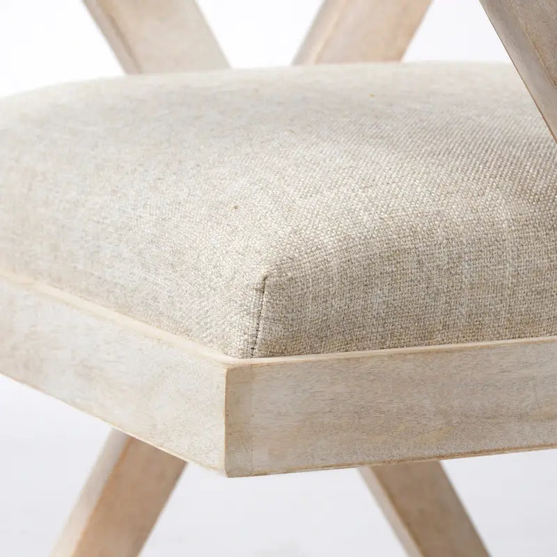 Beige Fabric Wrap Seat With Blonde Solid Wood Frame Dining Chair - 23W x 22D x 31.5H