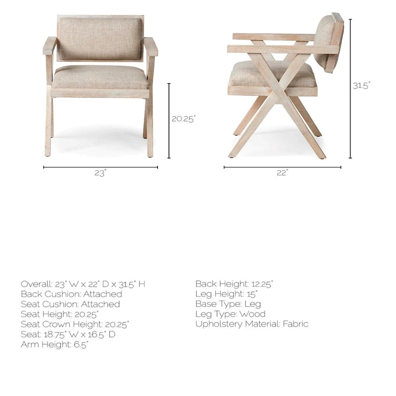 Beige Fabric Wrap Seat With Blonde Solid Wood Frame Dining Chair - 23W x 22D x 31.5H