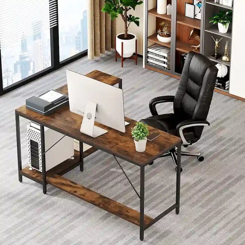 L Desk with Storage Shelves,Corner Desk with Hutch,Home Office Desk Workstation
