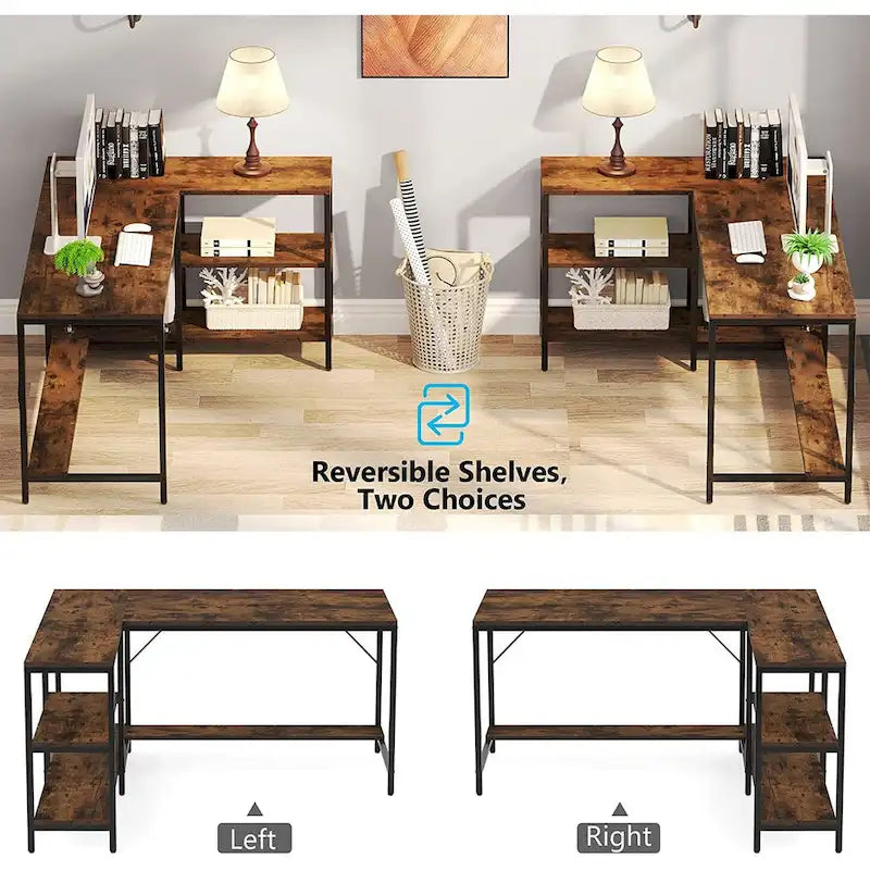 L Desk with Storage Shelves,Corner Desk with Hutch,Home Office Desk Workstation