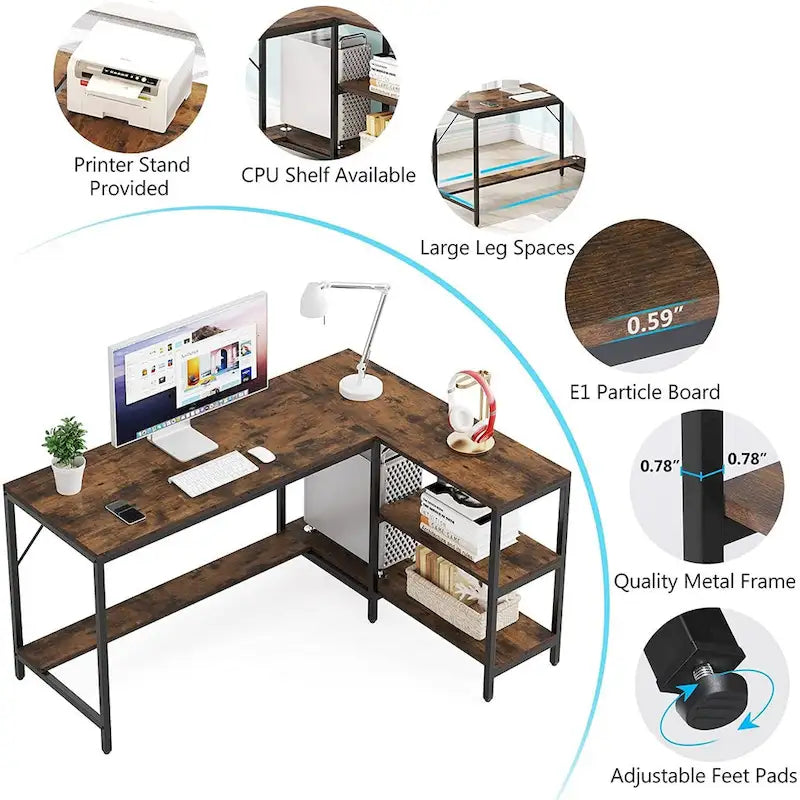 L Desk with Storage Shelves,Corner Desk with Hutch,Home Office Desk Workstation